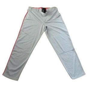 Nike Dri Fit Mens Swoosh Piped Baseball Pants Gray Red Flat Front XL New